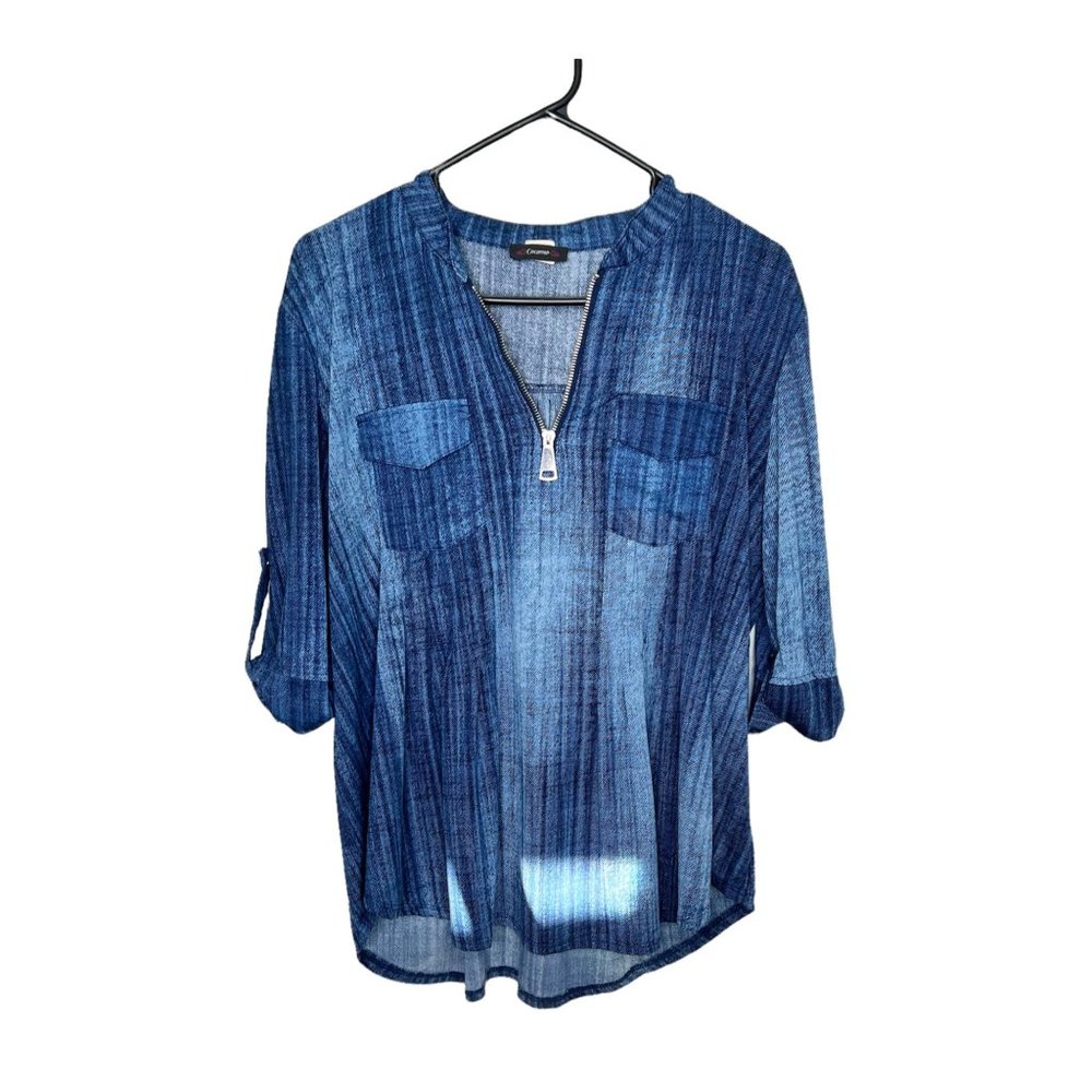 Cocomo Top Stretch Denim Blue 3/4in Sleeve Womens XL